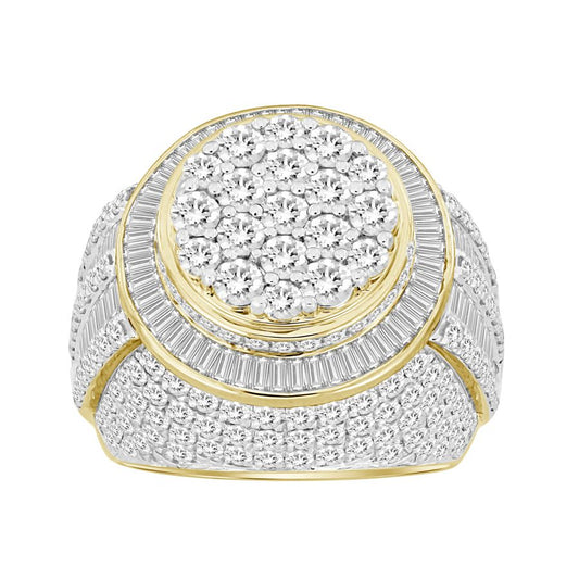 MEN'S RING 5.00CT ROUND/BAGUETTE DIAMOND 10K YELLOW GOLD