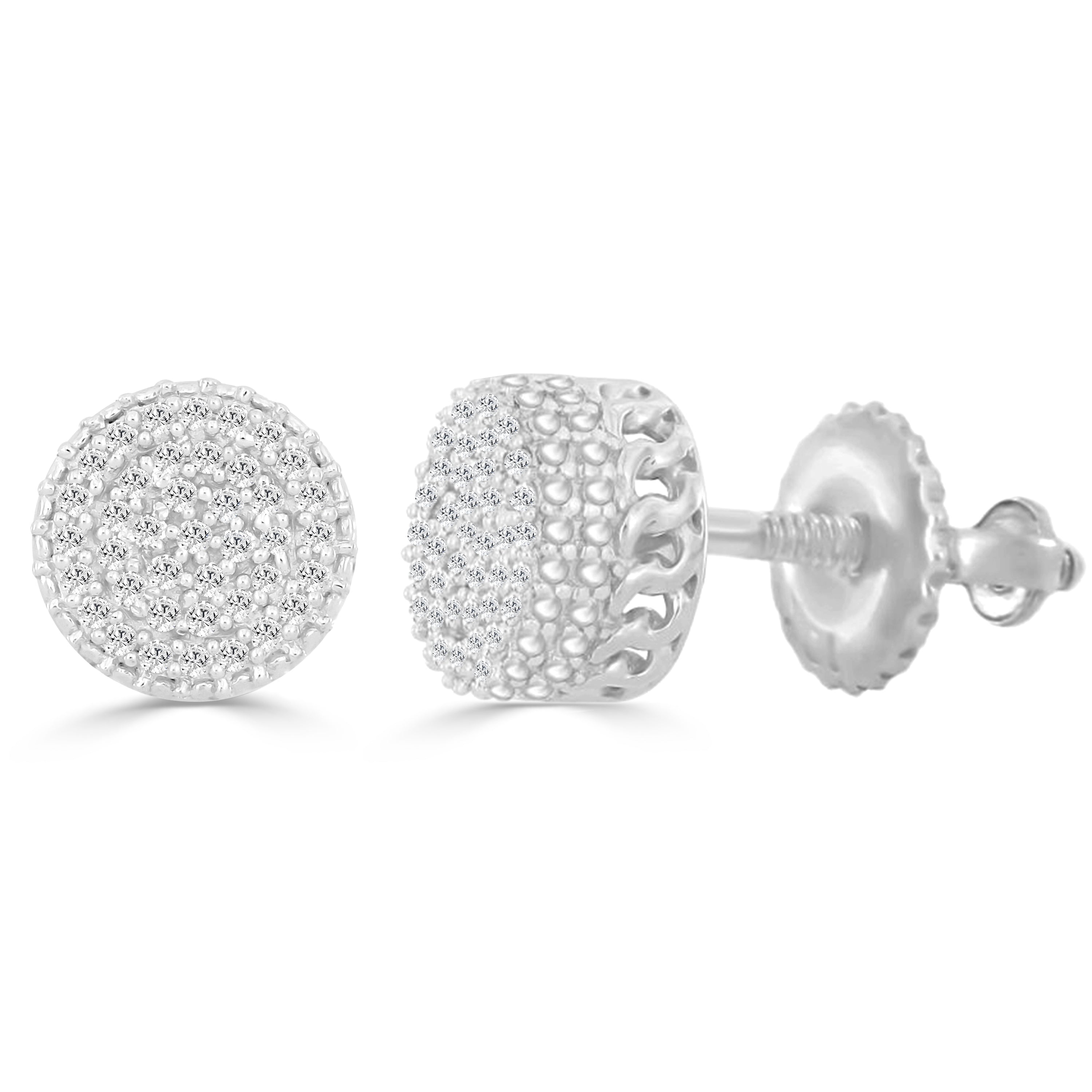 Elegant Cluster Diamond Fashion Earrings 0.15CT Round Diamond In White Sterling Silver