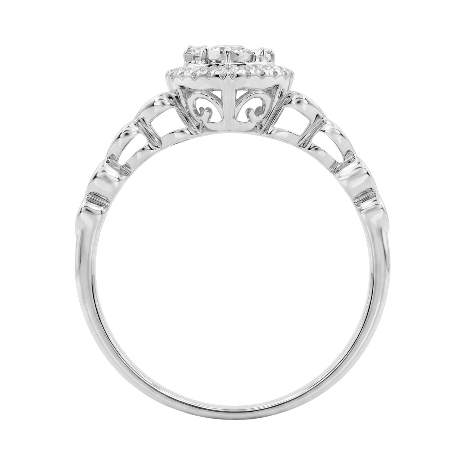 Women’S Sterling Silver 0.12Ct Round Diamond Heart Promise Ring Cluster Design Romantic Ladies Ring