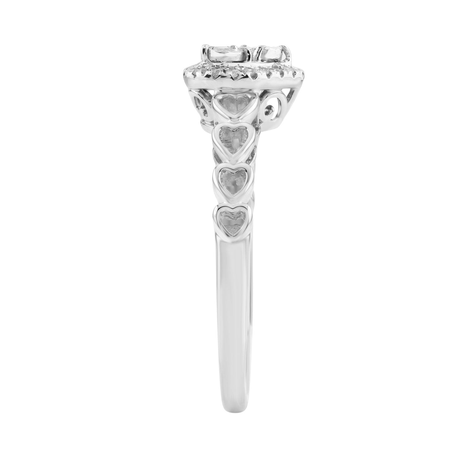 Women’S Sterling Silver 0.12Ct Round Diamond Heart Promise Ring Cluster Design Romantic Ladies Ring
