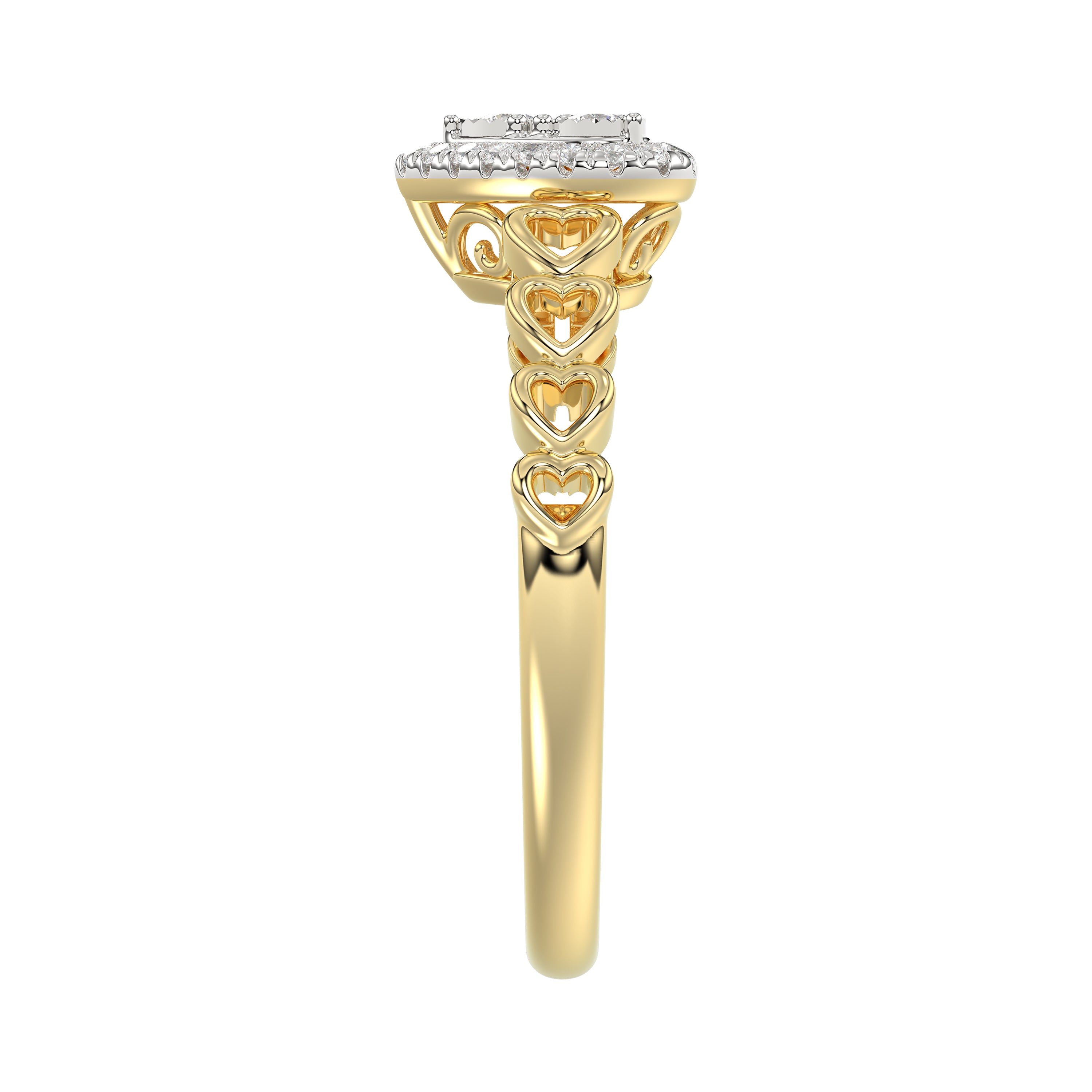 Elegant 10K Yellow Gold Heart-Shaped Engagement Ring Featuring 0.12Ct Round Diamonds With A Romantic And Timeless Design. Perfect As A Promise Ring, A