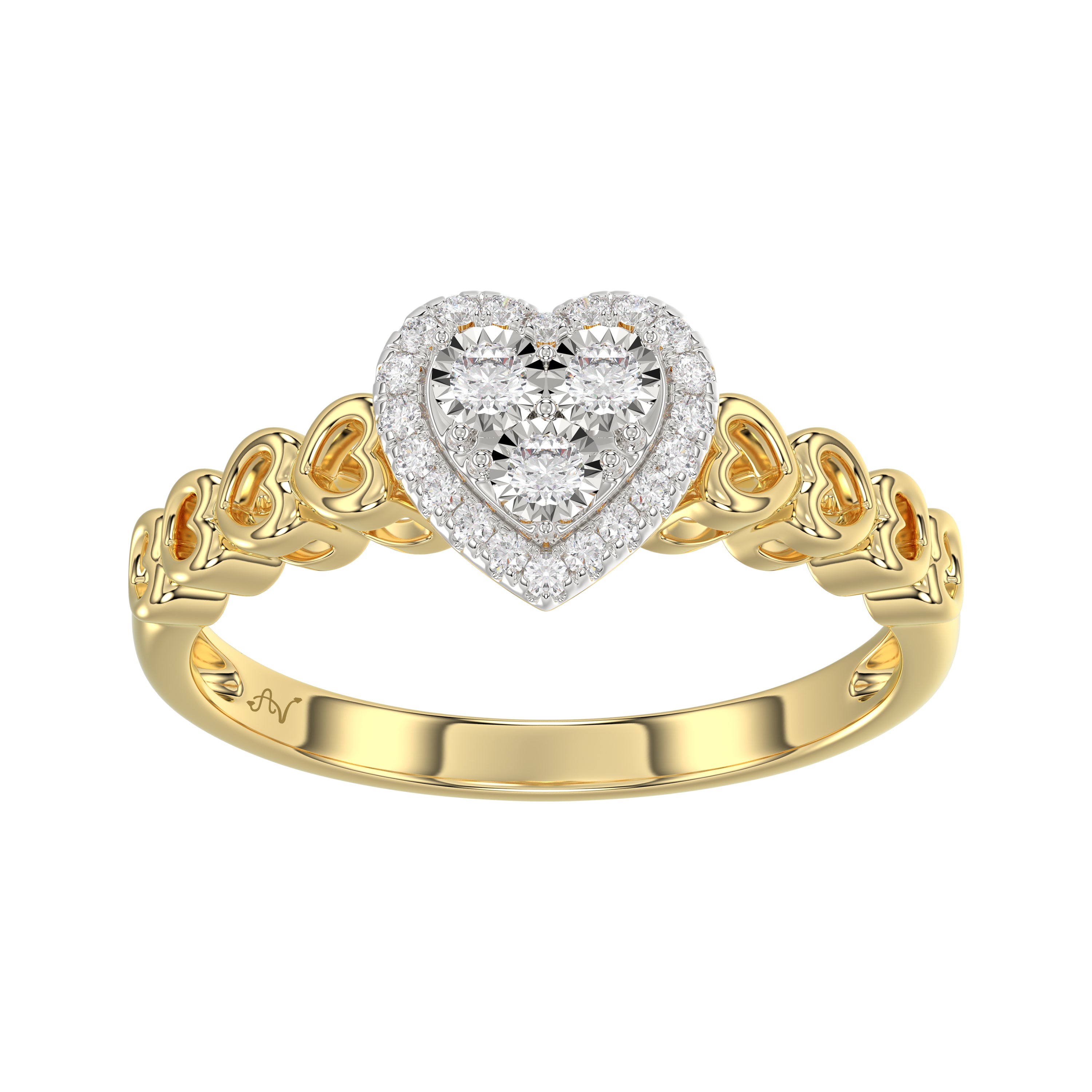 Elegant 10K Yellow Gold Heart-Shaped Engagement Ring Featuring 0.12Ct Round Diamonds With A Romantic And Timeless Design. Perfect As A Promise Ring, A