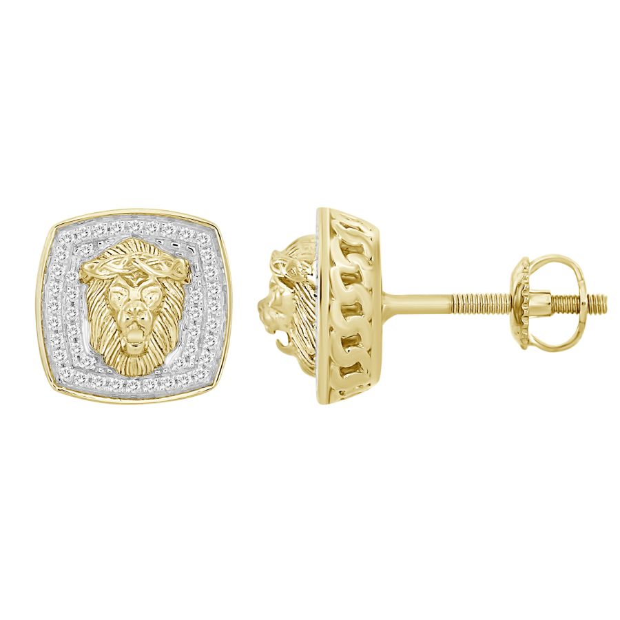 MEN'S STUD EARRINGS 0.25CT ROUND DIAMOND 10K YELLOW GOLD