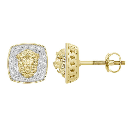 MEN'S STUD EARRINGS 0.25CT ROUND DIAMOND 10K YELLOW GOLD