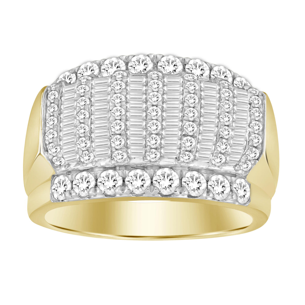 MEN'S BAND 2.00CT ROUND/BAGUETTE DIAMOND 10K YELLOW GOLD