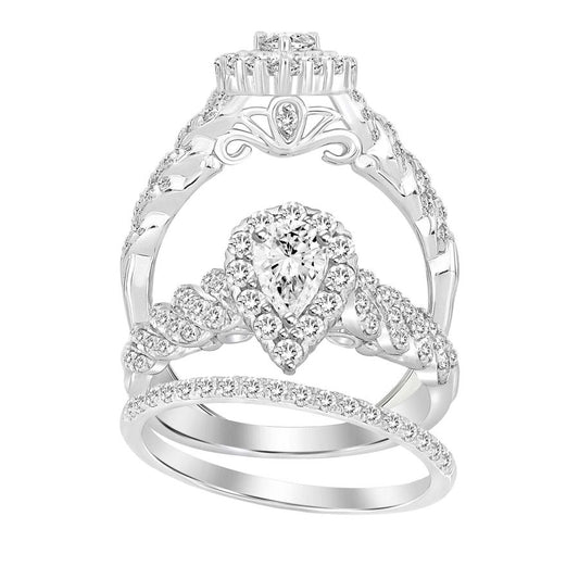 LADIES BRIDAL SET 1.00CT ROUND DIAMOND 14K WHITE GOLD