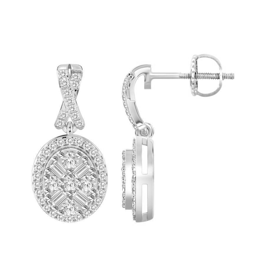 LADIES EARRINGS 0.30CT ROUND/BAGUETTE DIAMOND 10K WHITE GOLD