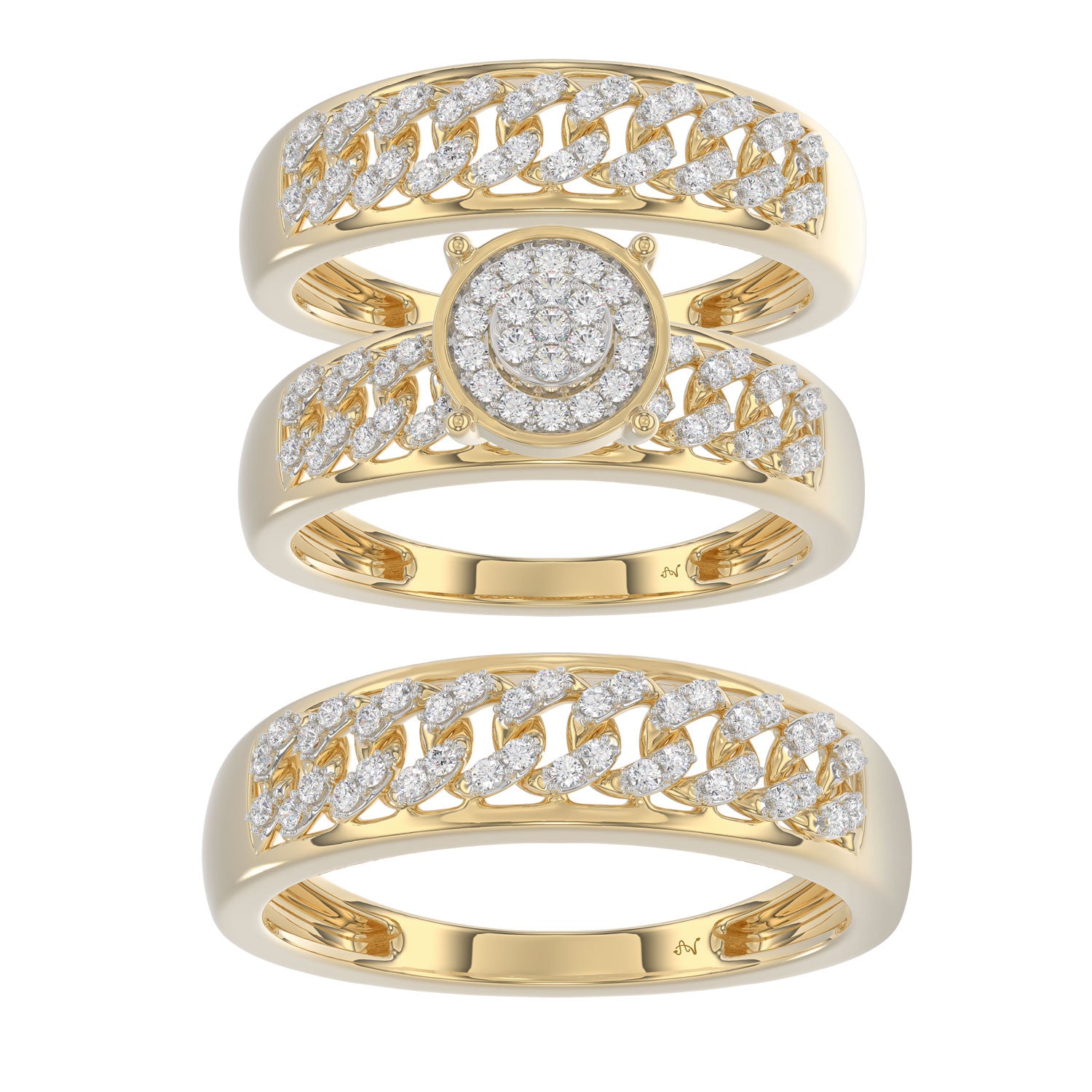 LADIES TRIO SET 0.50CT ROUND DIAMOND 10K YELLOW GOLD