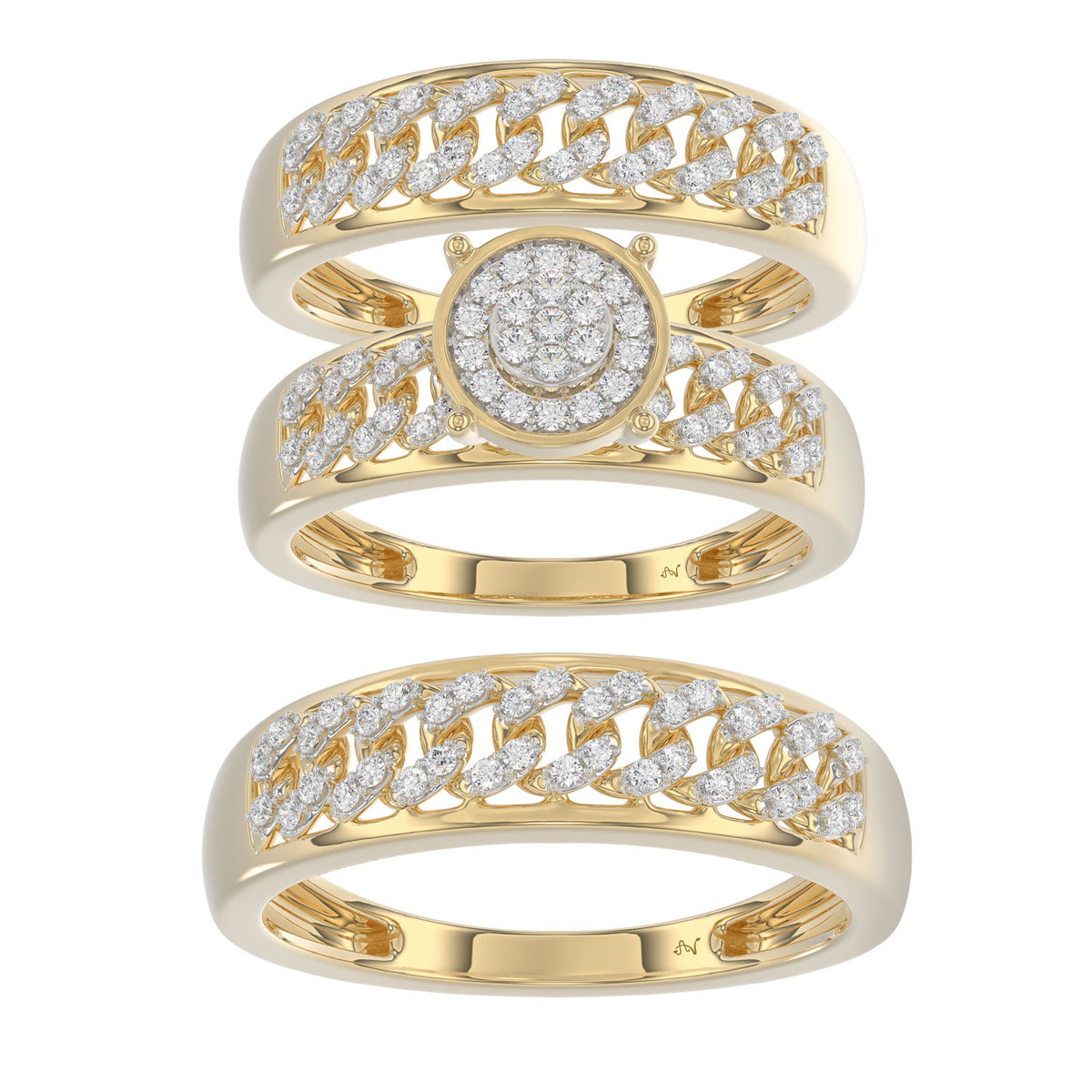 LADIES TRIO SET 0.50CT ROUND DIAMOND 10K YELLOW GOLD