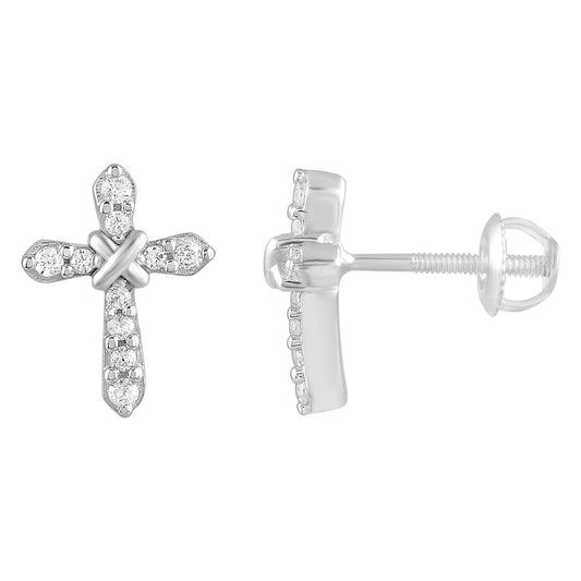 Sterling Silver 0.15CT Round Diamond Fashion Earrings In Elegant Ladies Diamond Stud Earrings