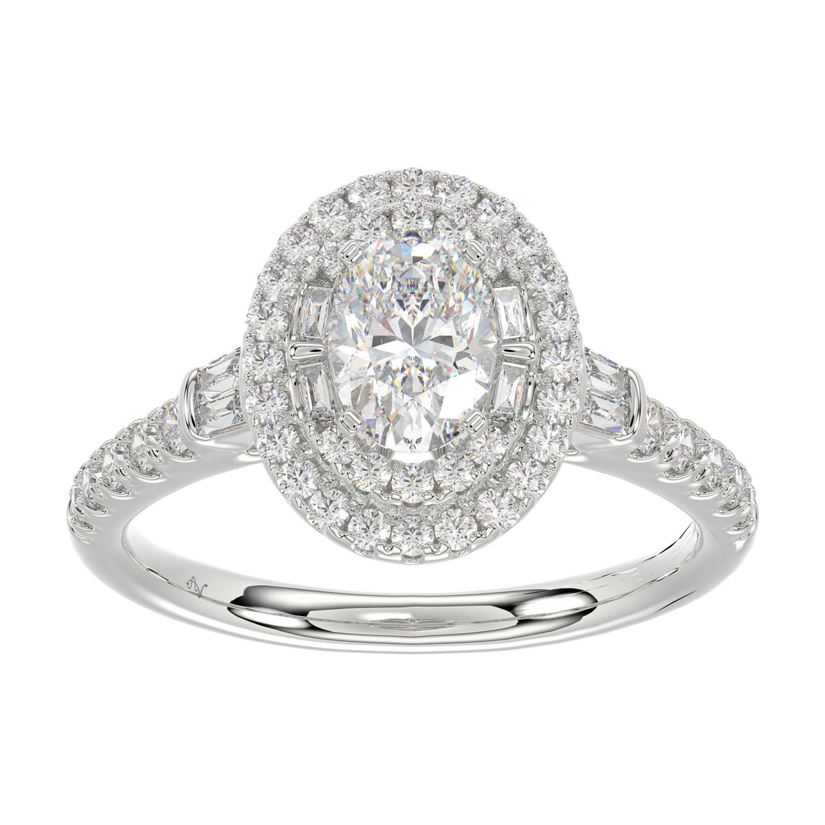 LADIES BIRDAL RING 1.50CT ROUND/BAGUETTE/OVAL DIAMOND 14K WHITE GOLD (SI QUALITY) (CENTER STONE 0.75CT OVAL DIAMOND)