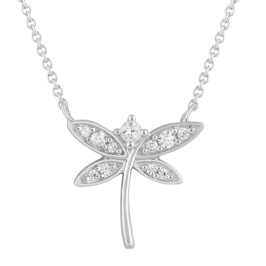 LADIES PENDANT WITH CHAIN 0.10CT ROUND DIAMOND 10K WHITE GOLD