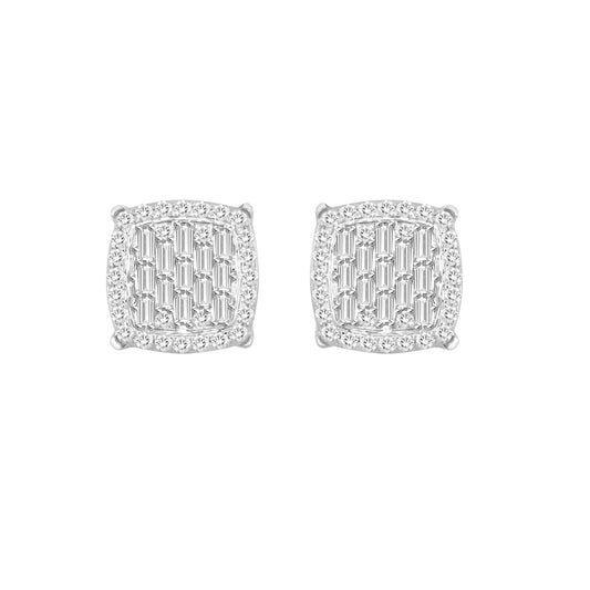 LADIES EARRINGS 0.33CT ROUND/BAGUETTE DIAMOND 10K WHITE GOLD