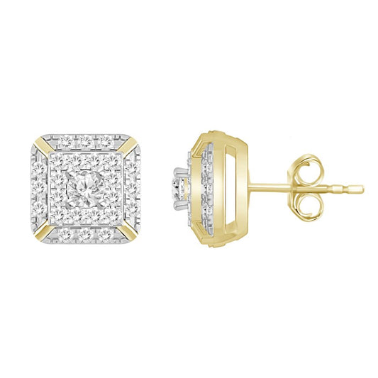 LADIES STUD EARRINGS 0.50CT ROUND DIAMOND 10K YELLOW GOLD