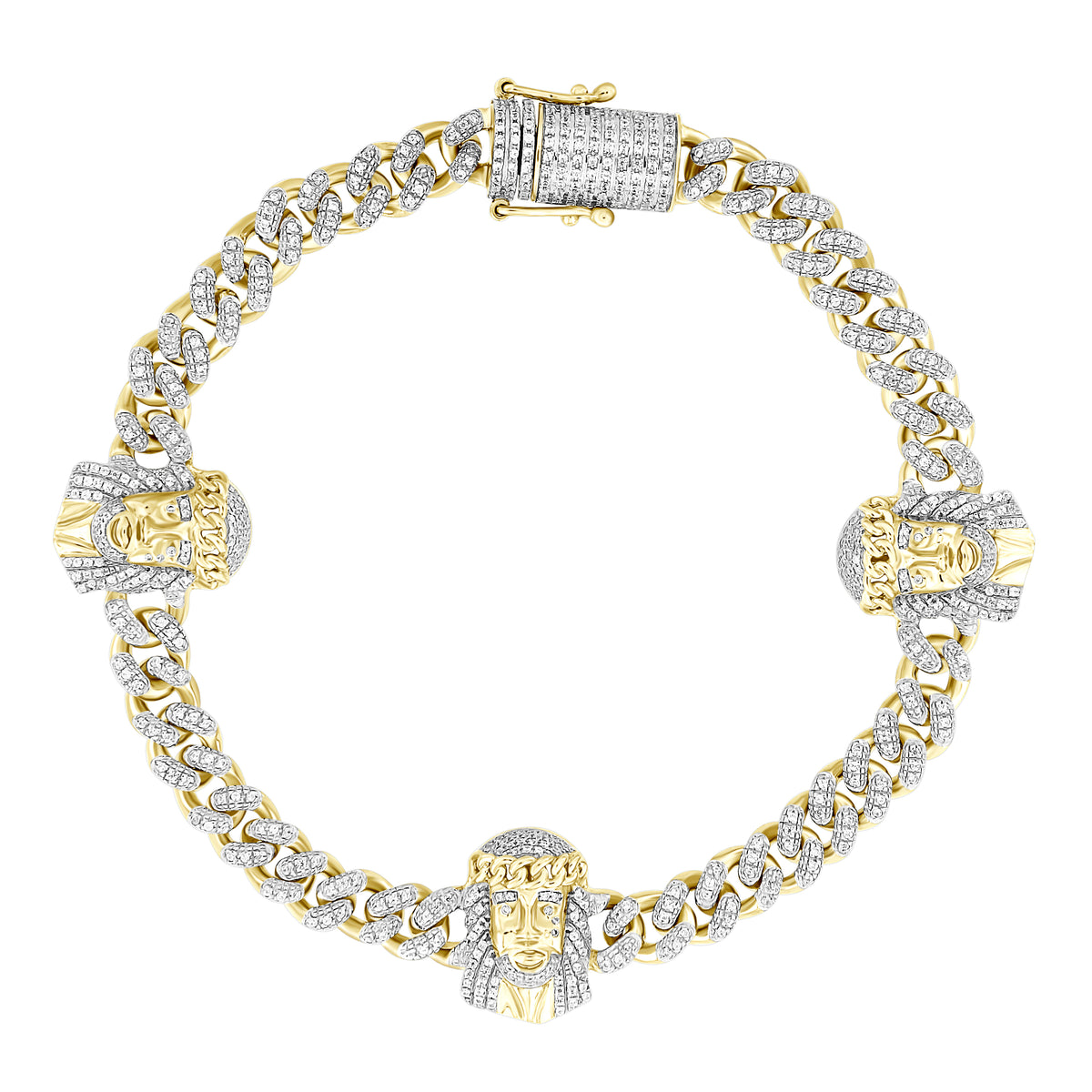 MEN'S BRACELET 1.50CT ROUND DIAMOND 10K YELLOW GOLD