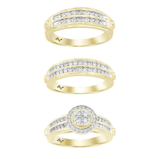 LADIES TRIO SET 1.00CT ROUND DIAMOND 10K YELLOW GOLD