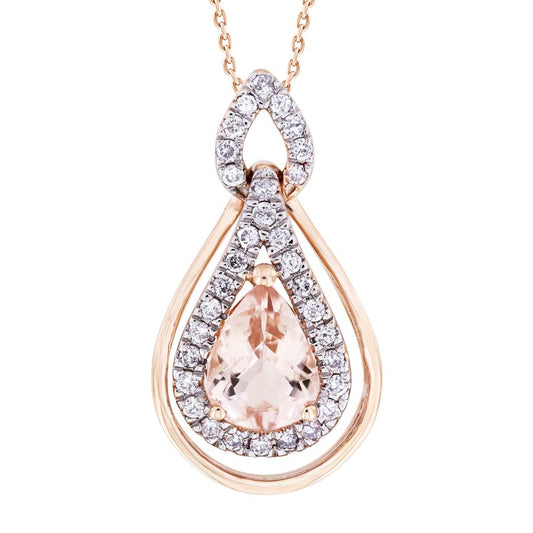 LADIES PENDANT WITH CHAIN 1.00CT ROUND/PEAR DIAMOND 10K ROSE GOLD