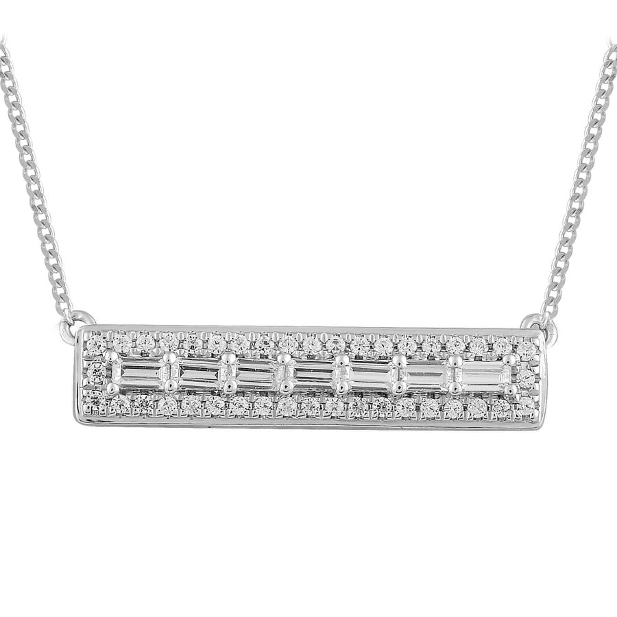 LADIES NECKLACE 0.25CT ROUND/BAGUETTE DIAMOND 14K WHITE GOLD