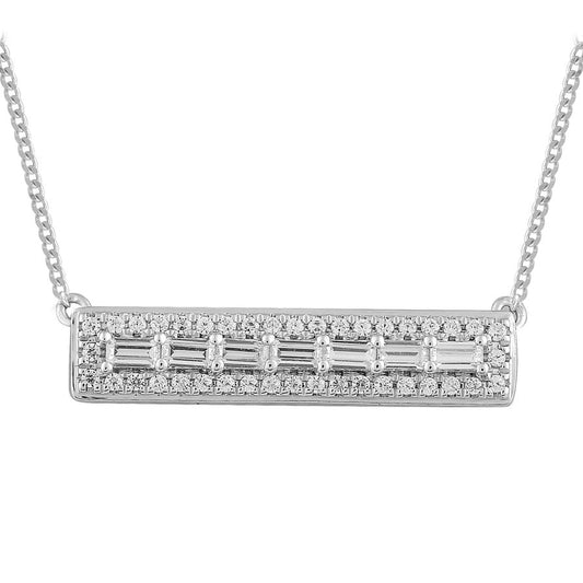 LADIES NECKLACE 0.25CT ROUND/BAGUETTE DIAMOND 14K WHITE GOLD