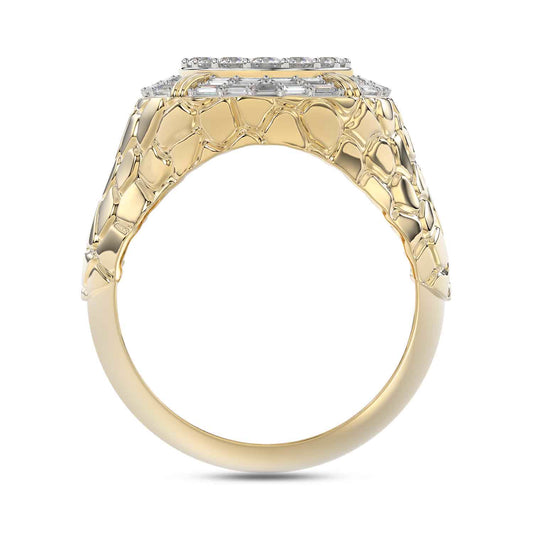 MEN'S RING 1.00CT ROUND/BAGUETTE DIAMOND 10K YELLOW GOLD