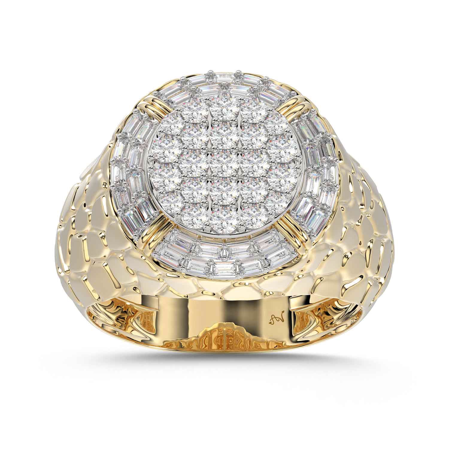 MEN'S RING 1.00CT ROUND/BAGUETTE DIAMOND 10K YELLOW GOLD