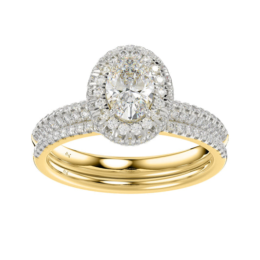 LADIES BRIDAL SET 1.50CT ROUND DIAMOND 14K YELLOW GOLD (SI QUALITY) (CENTER STONE 0.75CT OVAL DIAMOND)