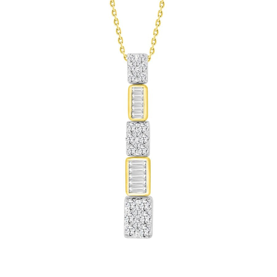 LADIES PENDANT WITH CHAIN 0.50CT ROUND/BAGUETTE DIAMOND 10K YELLOW GOLD