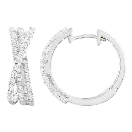 LADIES HOOP EARRINGS 0.50CT ROUND DIAMOND 14K WHITE GOLD (SI QUALITY)