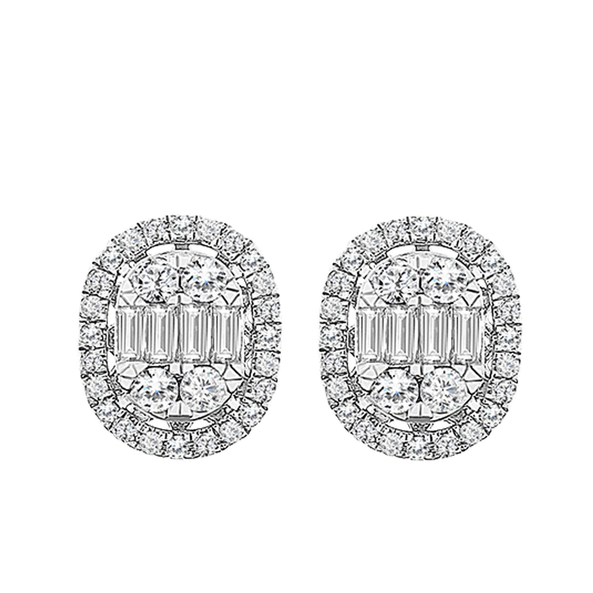 LADIES EARRINGS 0.50CT ROUND/BAGUETTE DIAMOND 14K WHITE GOLD