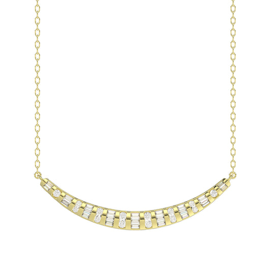 LADIES NECKLACE 0.33CT ROUND/BAGUETTE DIAMOND 14K YELLOW GOLD