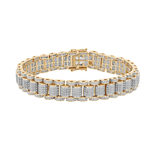 MEN'S BRACELET 2.25CT ROUND DIAMOND 10K YELLOW GOLD