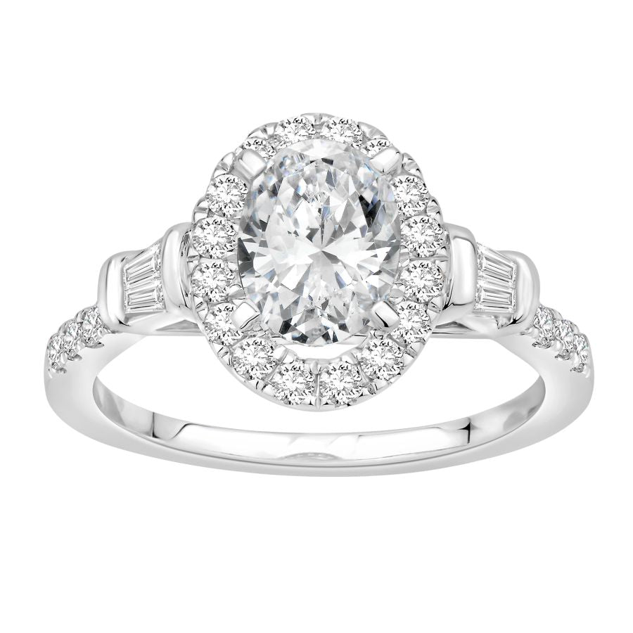 LADIES RING 0.50CT ROUND/BAGUETTE DIAMOND 14K WHITE GOLD