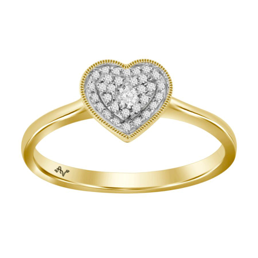 LADIES HEART RING 0.10CT ROUND DIAMOND SS-Y STERLING SILVER YELLOW