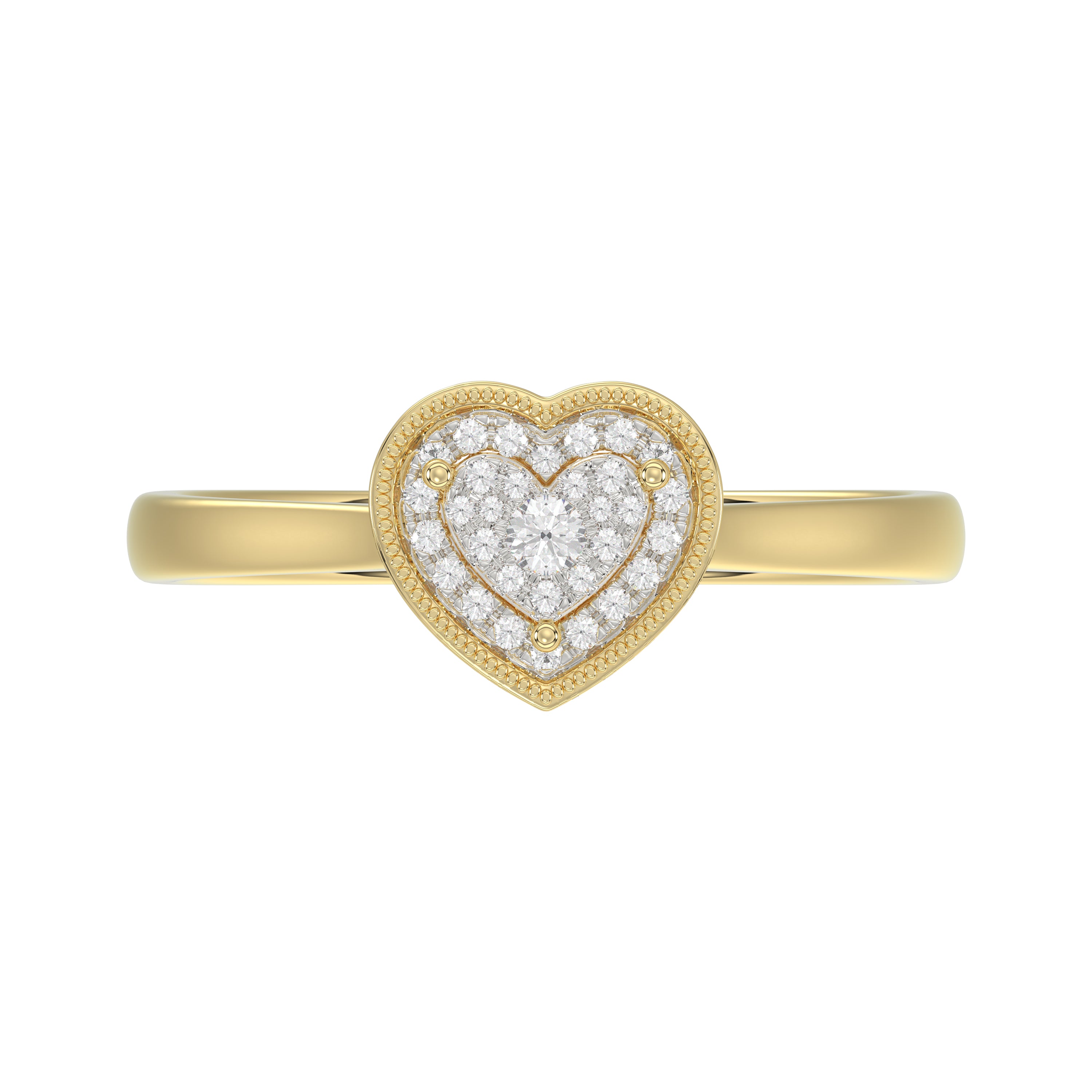 10K Yellow Gold Heart Diamond Ring For Women 0.10Ct Round Diamond Heart Ring