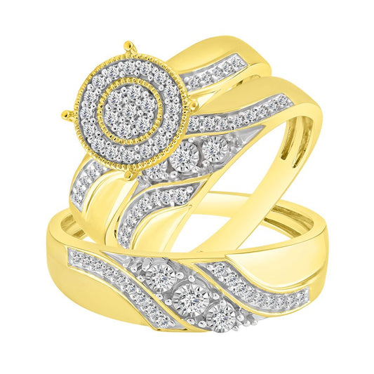 UNISEX TRIOS SET 0.50CT ROUND DIAMOND 10K YELLOW GOLD