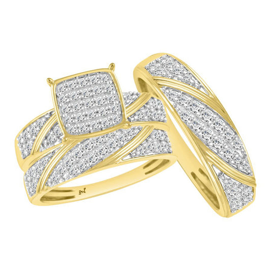 LADIES TRIOS SET 1.00CT ROUND DIAMOND 10K YELLOW GOLD