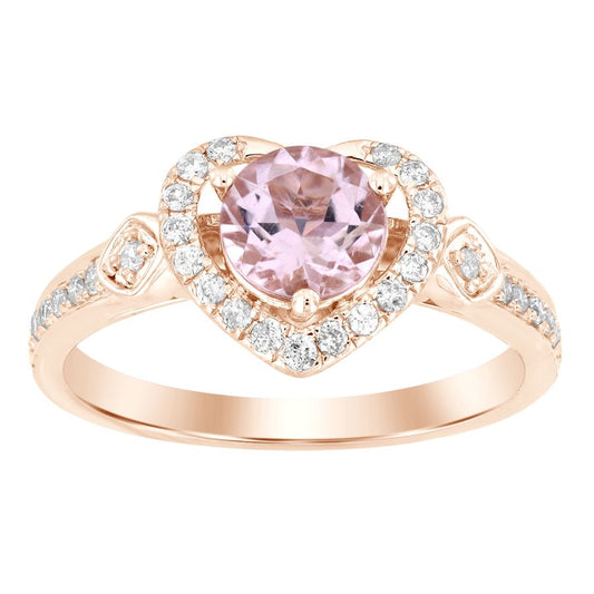 LADIES RING 1.00CT ROUND DIAMOND 14K ROSE GOLD (CENTER STONE PEACH MORGANITE ROUND DIAMOND-0.75CT)