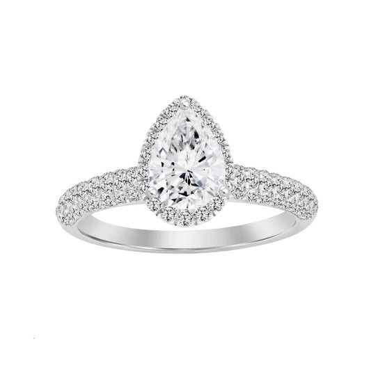 LADIES RING 1.25CT ROUND/PEAR DIAMOND 14K WHITE GOLD(SI QUALITY) (CENTER STONE 4 CT PEAR DIAMOND)