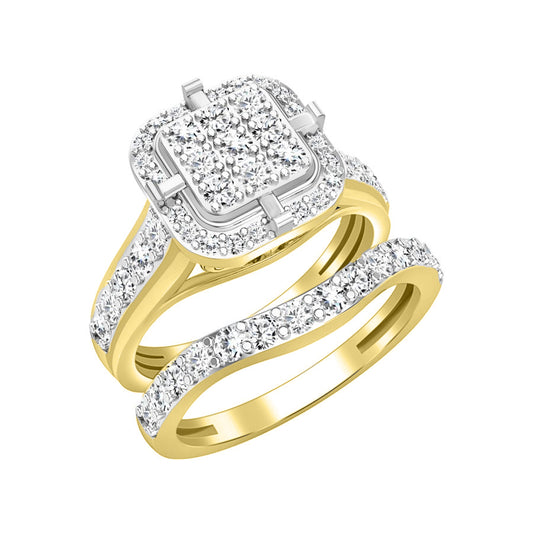 LADIES BRIDAL SET 1.00CT ROUND/BAGUETTE DIAMOND 14K YELLOW GOLD
