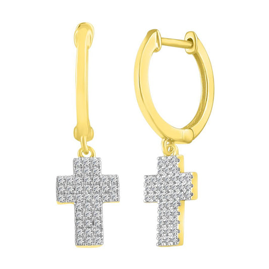 HOOPS EARRINGS 0.25CT ROUND DIAMOND 10K YELLOW GOLD