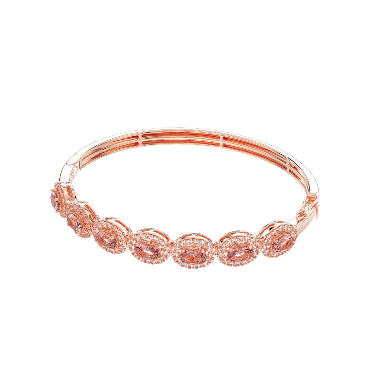 LADIES BANGLE 4.35CT ROUND/OVAL DIAMOND 14K ROSE GOLD  (PEACH MORGANITE OVAL 2.80)