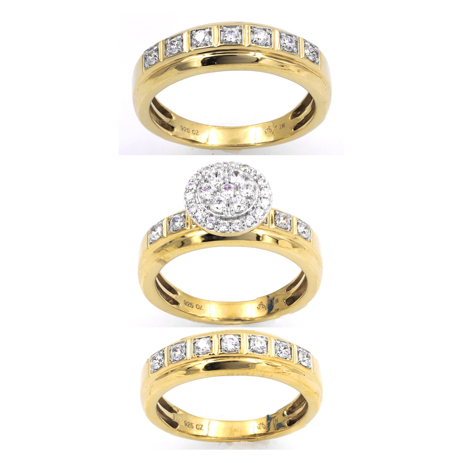 UNISEX TRIOS SET 1.00CT ROUND DIAMOND 10K YELLOW GOLD