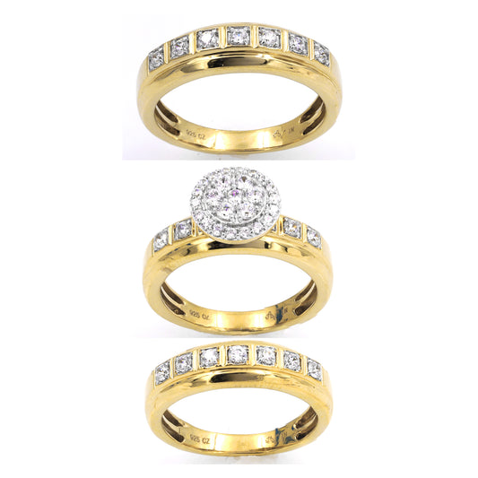 UNISEX TRIOS SET 1.00CT ROUND DIAMOND 10K YELLOW GOLD