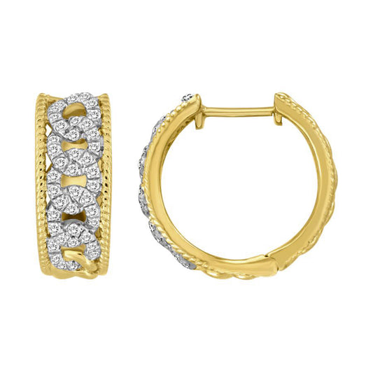 LADIES HOOPS EARRINGS 0.50CT ROUND DIAMOND 10K YELLOW GOLD