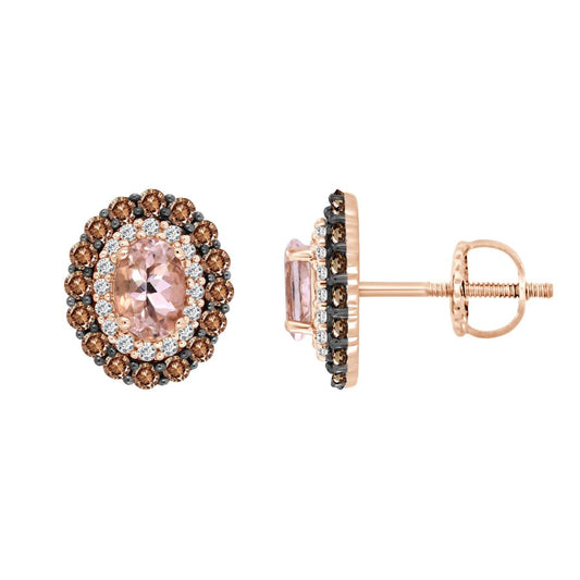 EARRINGS 1.65CT ROUND/OVAL DIAMOND 10K MORGANITE STONE ROSE GOLD