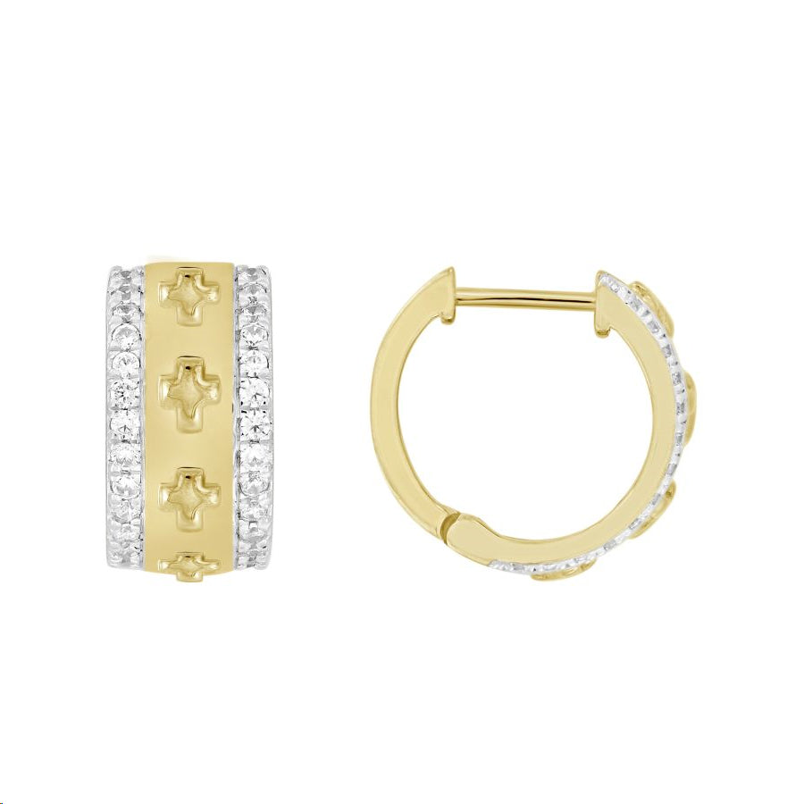 LADIES HOOPS EARRINGS 0.50CT ROUND DIAMOND 10K YELLOW GOLD