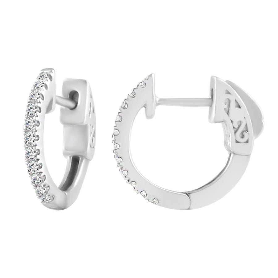 LADIES HOOPS EARRINGS 0.25CT ROUND DIAMOND 14K WHITE GOLD