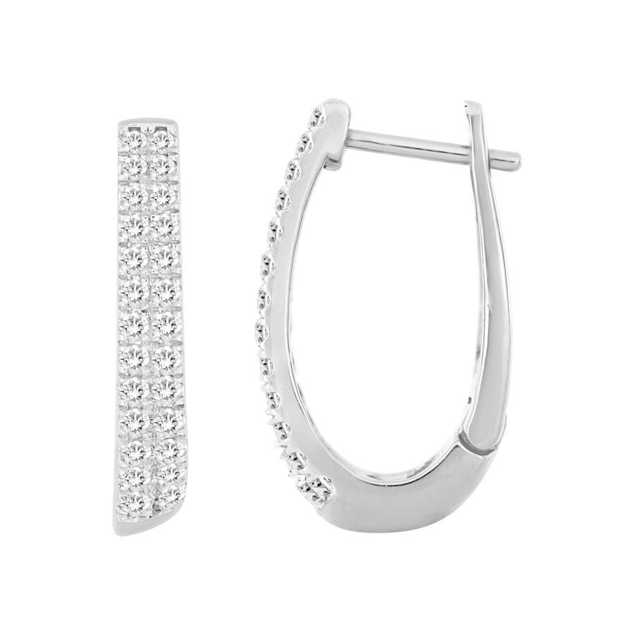 LADIES HOOP EARRINGS 0.50CT ROUND DIAMOND 14K WHITE GOLD