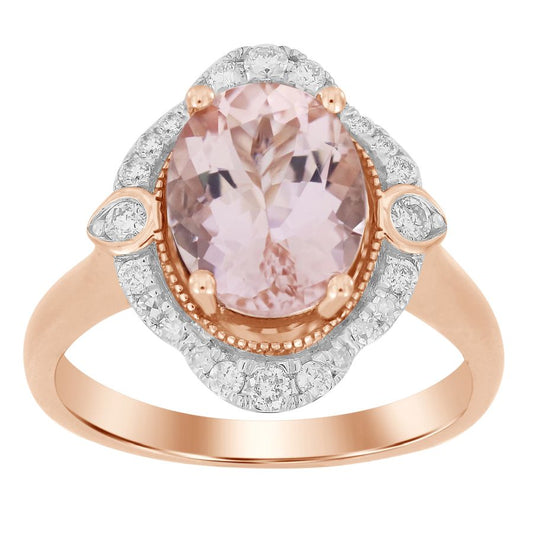 LADIES RING 2.50CT ROUND DIAMOND 14K ROSE GOLD (CENTER STONE PEACH MORGANITE OVAL DIAMOND-2.50CT)