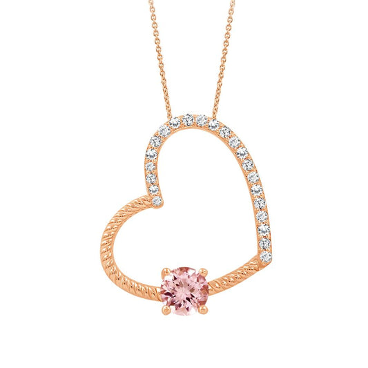 LADIES PENDANT WITH CHAIN 0.65CT ROUND DIAMOND 14K ROSE GOLD (CENTER STONE MORGANITE ROUND DIAMOND-0.45CT)